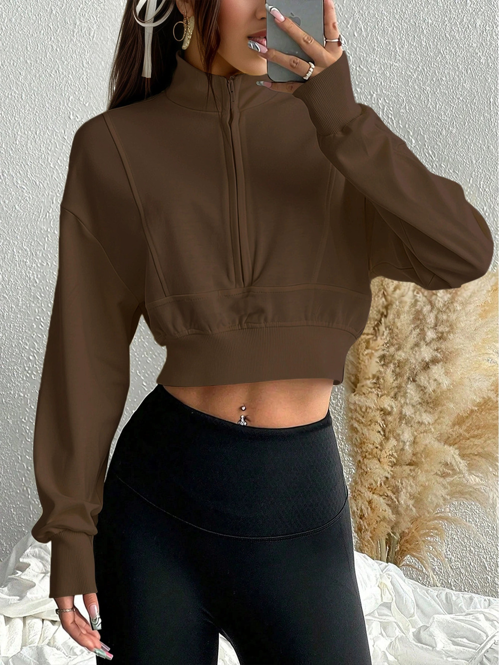 ZARA Spring Summer Brown Cropped Collared Zip Up Jacket American Retro Relaxed